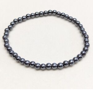 Hematite Bead Bracelet Gunmetal Gray Minimalist Stretch Stone Cold Round Beaded‎